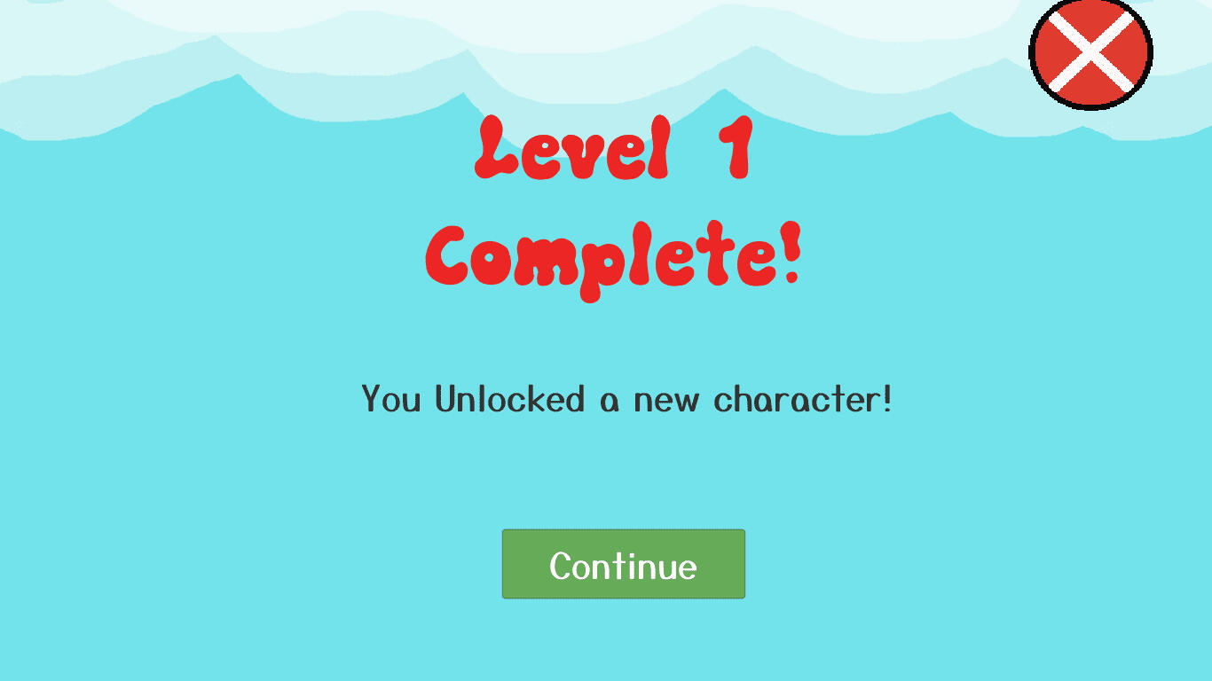 'Character unlocked' screen